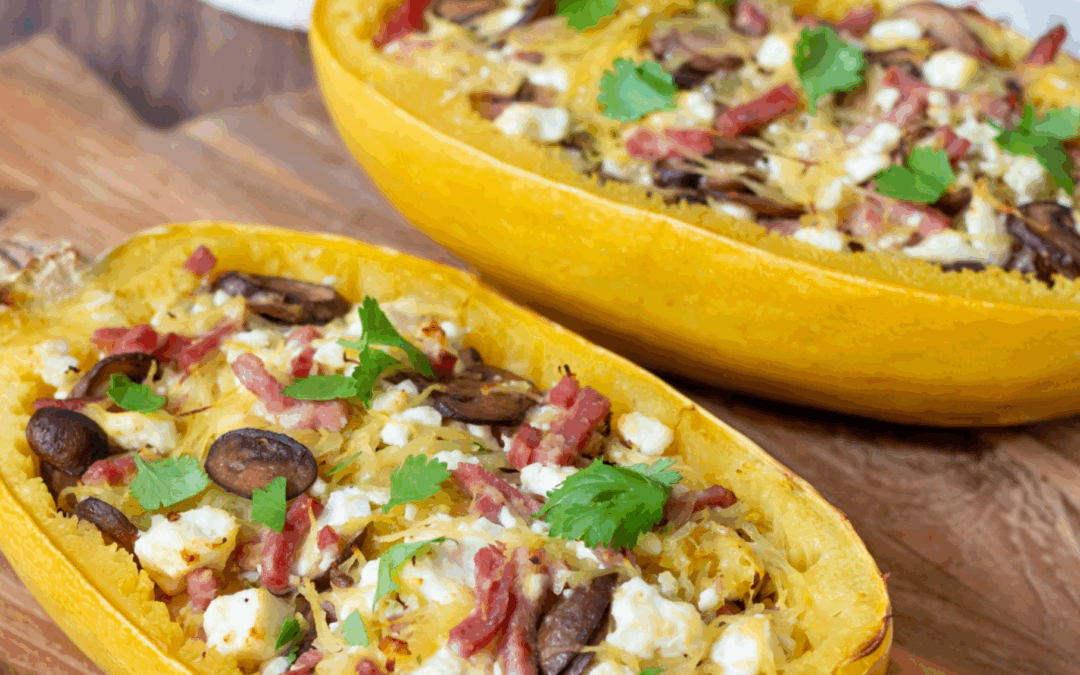 Courge spaghetti aux champignons et lardons