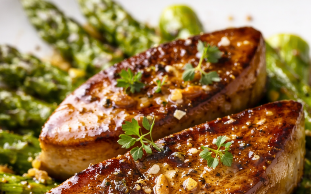 Foie gras de canard poêlé et asperges vertes