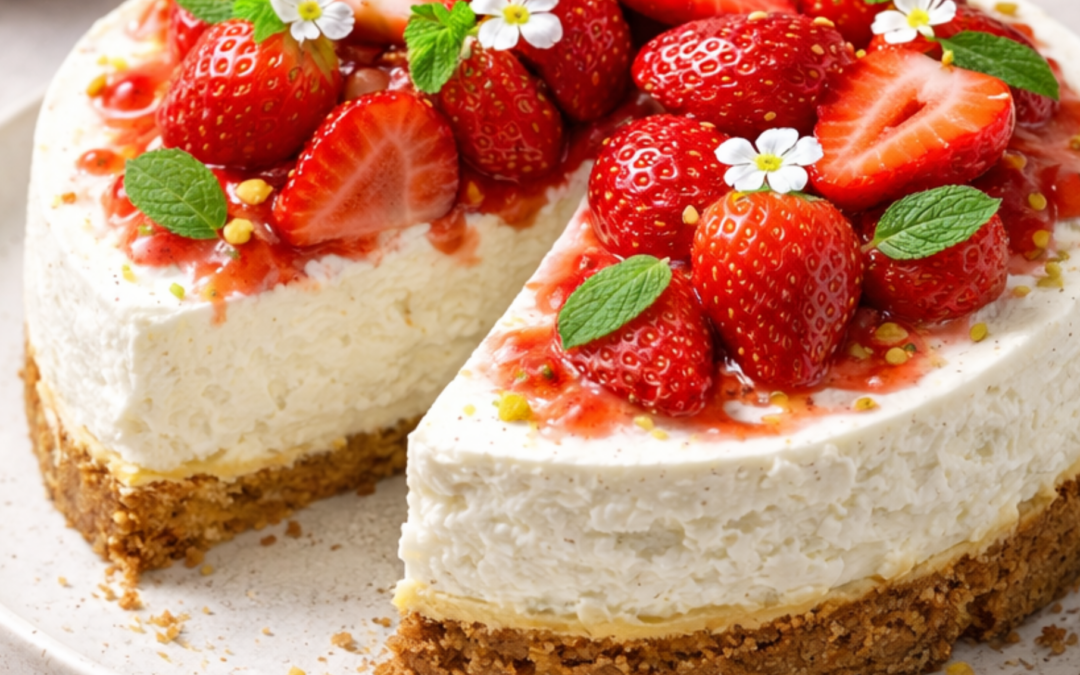 Cheesecake brousse, miel et fraises